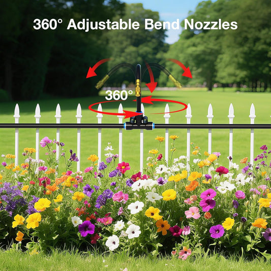 Mixc 2025-Upgrade Drip Irrigation System, No 1/4 Pipe, only 12pcs Adjustable Copper Nobbles and Quick Connectors