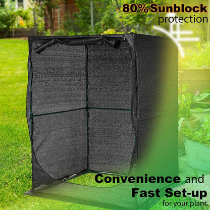Portable Large 4'x4' Sunshade Cloth Gardening Net,Easy Set up Crops Shade Net 5.7FT Tall Cover, UV Resistant Plant 80% Sunblock for Vegetables,Fruits and Mini Flower Pot with Stakes