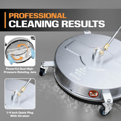 EDOU Pressure Washer Surface Cleaner - 20-Inch Stainless Steel Cleaner, 2 Replaceable Nozzles, 2 Washer Wand Attachments, 4 Wheels - 4000 PSI Maximum Pressure - 1/4" Quick Connector