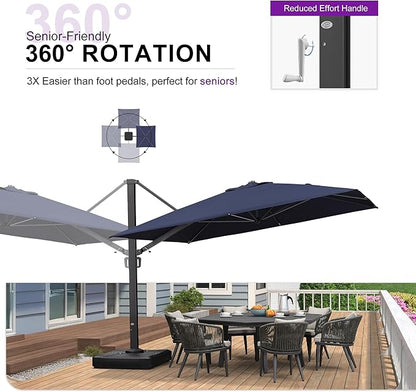 PURPLE LEAF 11 FT Cantilever Umbrella with Base Large Aluminum Outdoor Square Offset Patio Umbrella with 360° Rotation for Garden Pool Deck Backyard Navy Blue