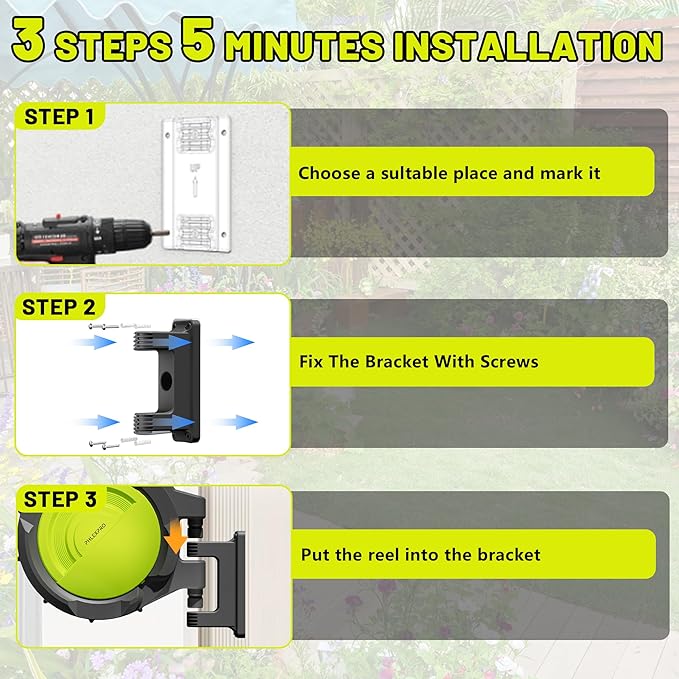 Retractable Garden Hose Reel,1/2 in x 150 ft Wall Mounted Garden Hose Reel,UV Resistant with 10 Pattern Nozzle,Any Length Lock, Slow Return System,180°Swivel Bracket(Green)