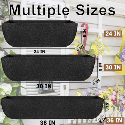 2-Pack 36in Planter Liners - Breathable Felt Hanging Basket and Window Box Liners - Prevent Root Suffocation and Bird Damage - Black
