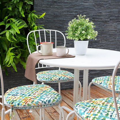 Indoor/Outdoor Chair Cushions 16x17 Inch, Patio Chair Cushions with Ties, All Weather Seat Cushions for Patio Furniture Home Garden Chair Use, Set of 4,Acapa Opal Geometric