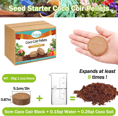 Legigo 100 Pcs 50mm Organic Coco Coir Pellets for Plants - Compressed Coconut Coir Potting Soil, Coco Fiber Pellets for Planting, Garden, Bonsai, Herbs, Flower & Vegetables