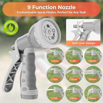 Ayleid Retractable Garden Hose Reel,1/2 in x 100 ft Wall Mounted Hose Reel, with 9- Function Sprayer Nozzle, Any Length Lock/Slow Return System/Wall Mounted/180°Swivel Bracket (Grey)