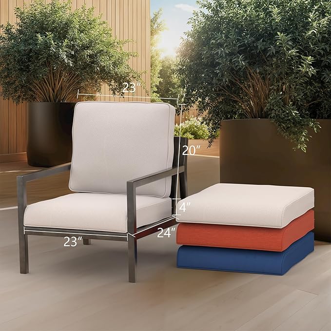 Outdoor Chair Cushions 23" x 24" x 4", Patio Deep Seat Replacement Cushions Set with Zippered Removable Cover, Weather-Resistant Olefin Fabric for Garden Chair Sofa Couch, Set of 3, Beige