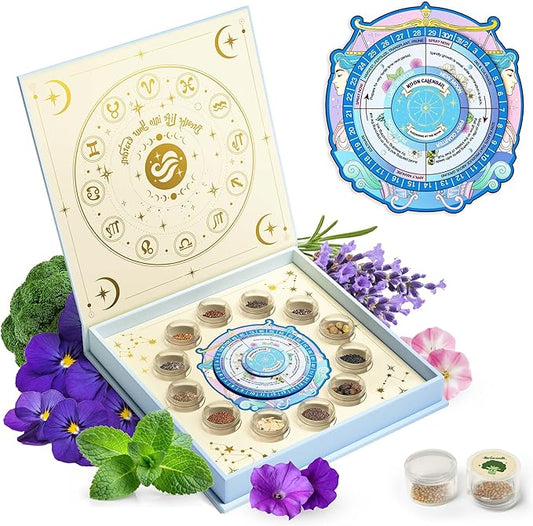 LUSH&DEW Gardening Gift for Women Men, Zodiac Garden Seed Bank, 12 Types Non-GMO Vegetables Flower Seeds in Seed Organizer, Magnetic Gift Box, Witchcraft Supplies, Air Signs Taurus Virgo Capricorn