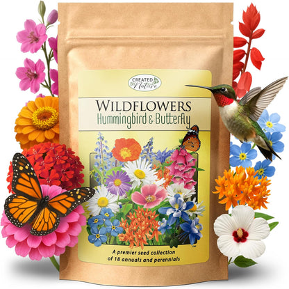 Created By Nature Hummingbird & Butterfly Wildflower Seed Mix, 18 Varieties, 60,000 Wildflower Seeds