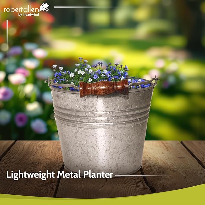 Headwind Vintage Collection - 6 Inch Galvanized Banded Planter with Handles – Galvanized Bucket Planter - Decorative Small Planters for Indoor Plants & Outdoor Use by Robert Allen