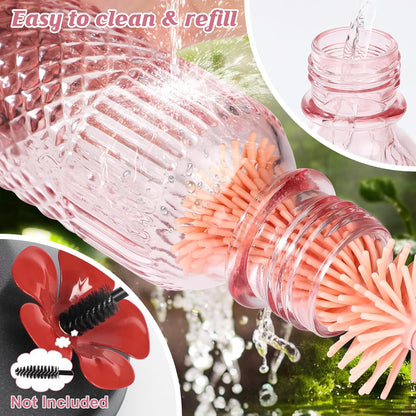 FEED GARDEN Glass Hummingbird Feeders for Outdoors, 16 OZ Pink Hummingbird Feeder with 4 Bee Guard Feeding Ports & Built-in Ant Moat, Humming Bird Feeder, Gifts for Women Mom,1 Pack