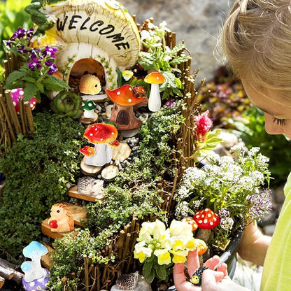 Woanger 30 Pcs Fairy Outdoor Garden Accessories Resin Mini Hedgehog Mushroom Miniature Figurines Garden Tiny Animals Figurines for House Terrarium Plant Bonsai Craft Decor(Vivid)
