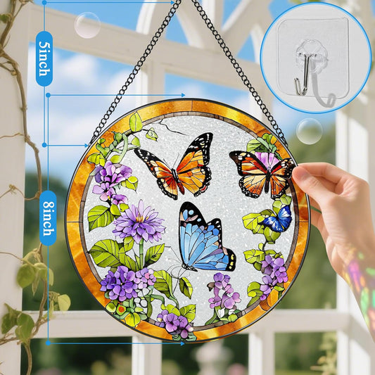 Stained Glass Window Hanging, 8 Inch Sun Catchers Indoor Window, Butterfly Suncatchers for Windows Doors Home Decoration and Christmas, Festival, Mother's Day, Birthday, Gifts for Women, Mom, Grandma