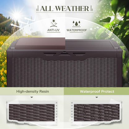 Greesum 100 Gallon Resin Deck Box Large Outdoor Storage with Cushions for Patio Furniture, Garden Tools, Pool Supplies, Weatherproof and UV Resistant, Lockable, Dark Brown