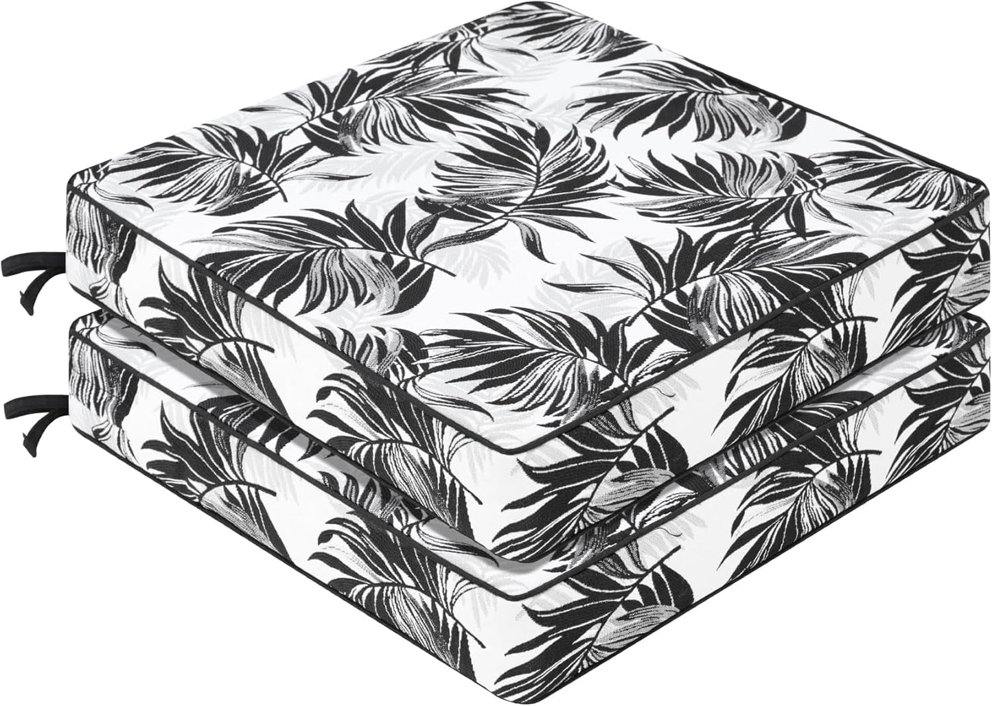 Favoyard Outdoor Chair Cushion 22 x 22 x 3 In Waterproof Pattern Fade Resistant Cushions for Patio Furniture with Removable Cover Attach Straps 28D Foam Insert Cushions Pads for Seat Sofa Couch 2 Pack