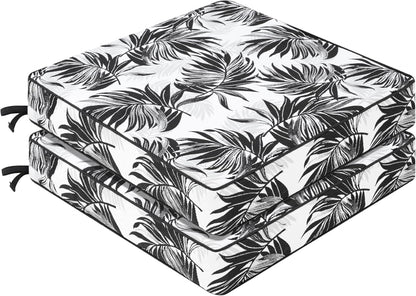 Favoyard Outdoor Chair Cushion 19 x 19 x 3 In Waterproof Pattern Fade Resistant Cushions for Patio Furniture with Removable Cover Attach Straps 28D Foam Insert Cushions Pads for Seat Sofa Couch 2 Pack