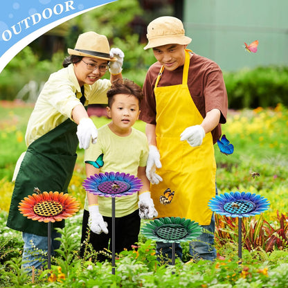 4 Pack Large Bee Watering Station 8.8'' for Bee Garden Anti Drowning Metal Pollinator Water Feeder Flower Butterfly Bath Bowl Colorful Bird Gardening Decoration, Rust Proof