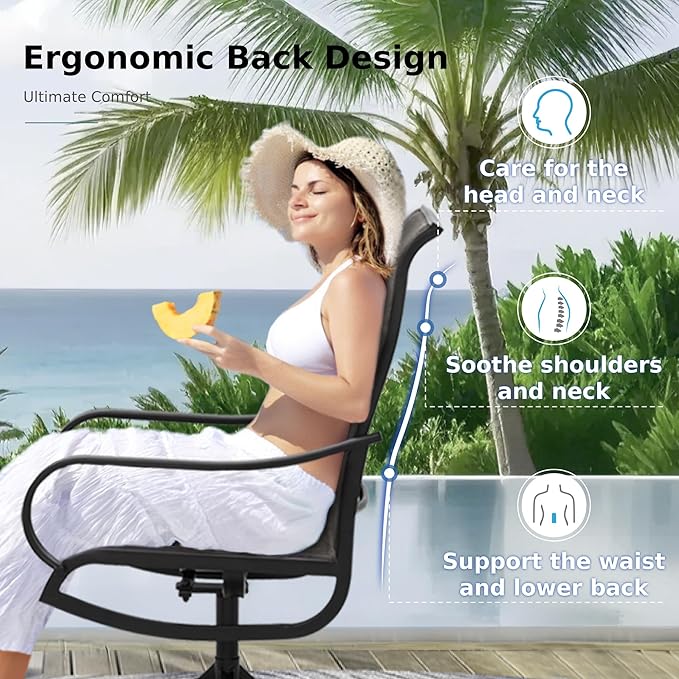 MFSTUDIO Patio Table and Chairs Set of 4, Outdoor Dining Set with Square Table and Swivel Chairs, 5 Piece Patio Furniture Set for Deck/Backyard/Poolside/Garden