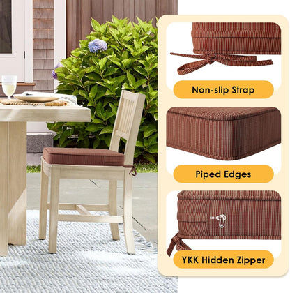 Outdoor Square Corner Seat Cushion, 18.5"x16"x3", Set of 4, Non Slip Seat Cushion Pads with Removable Cover for Patio Furniture, Garden Yard Lawn, Dark Yellow Tan Stripe