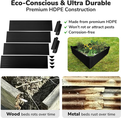 Raised Garden Bed - 4x4 ft Planter Box - Black HDPE - No Tools Needed - DIY Kit for Urban Gardening, Flowers, Herbs & Vegetables - Made in The USA