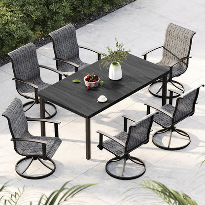 Grand patio Outdoor Swivel Dining Chairs 6-Piece Patio Dining Chair Set Mesh Sling Patio High Back Swivel Rockers, Black & Grey Plaid
