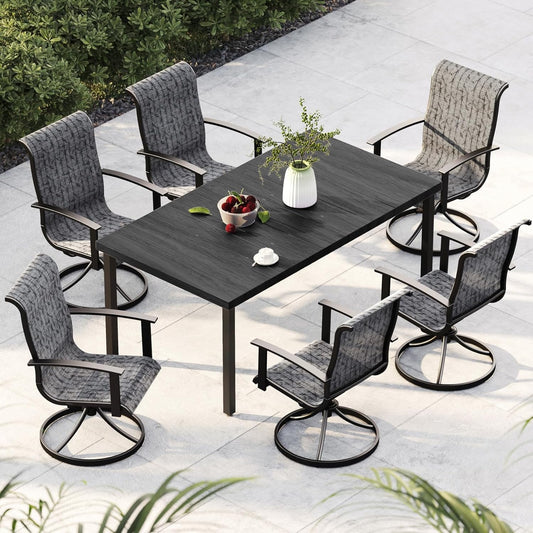 Grand patio Outdoor Swivel Dining Chairs 6-Piece Patio Dining Chair Set Mesh Sling Patio High Back Swivel Rockers, Black & Grey Plaid