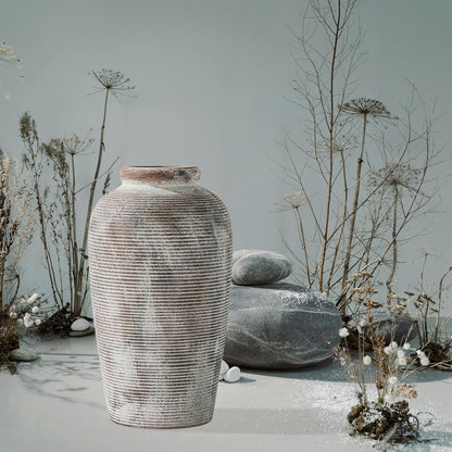 Decorative Ceramic Rustic vase,Tall vase for Minimalist Decoration,11" Large Vintage Vase for Home Decor,Centerpiece,Living Room,Enterway,Gray