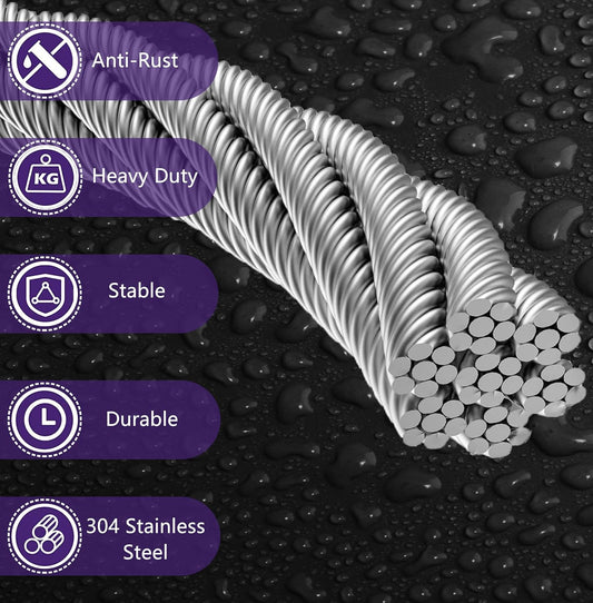 1/8 Inch Stainless Steel Cable 100FT - 7x7 Strand Aircraft Wire Rope with Loop Sleeve & Thimble - Heavy Duty for Deck Railing, String Light Hanging, Garden, Marine, DIY Projects