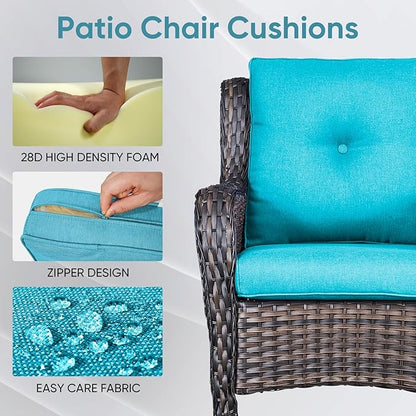 Outdoor Chair Cushions for Patio Furniture - 1 Pack Outside High Back Thick Water-Resistant Cushion 22x24 with Zipper Cover for Wicker Glider Rocking Chairs Loveseat Couch – Teal/Buckle