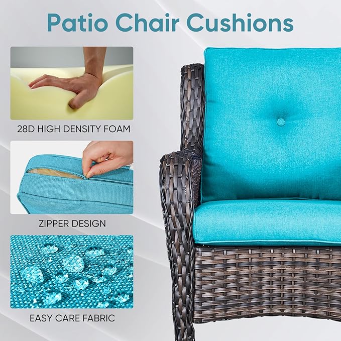 Outdoor Wicker Chair Cushions 2 Packs - Outside High Back Thick Water-Resistant Cushion 22x24 with Zipper Cover for Patio Glider Rocking Chairs Loveseat Couch – Teal/Buckle