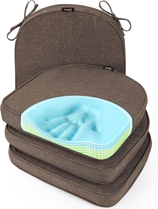 SUNROX Gel Memory Foam Chair Cushions, FadeShield Water-, Stain-Resistant Durable Reversible Seat Cushion Pads with Ties for Indoor/Outdoor Kitchen Dining Office 17"x16" Set of 4, Heather Chestnut