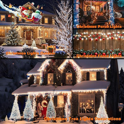 OZS 6 Pack 480LED Solar Christmas String Lights Outdoor, Waterproof 8 Modes Solar Tree Light, Green Wire Christmas Lights Outdoor for Garden, Party, Wedding, Christmas Decorations (Cool White)