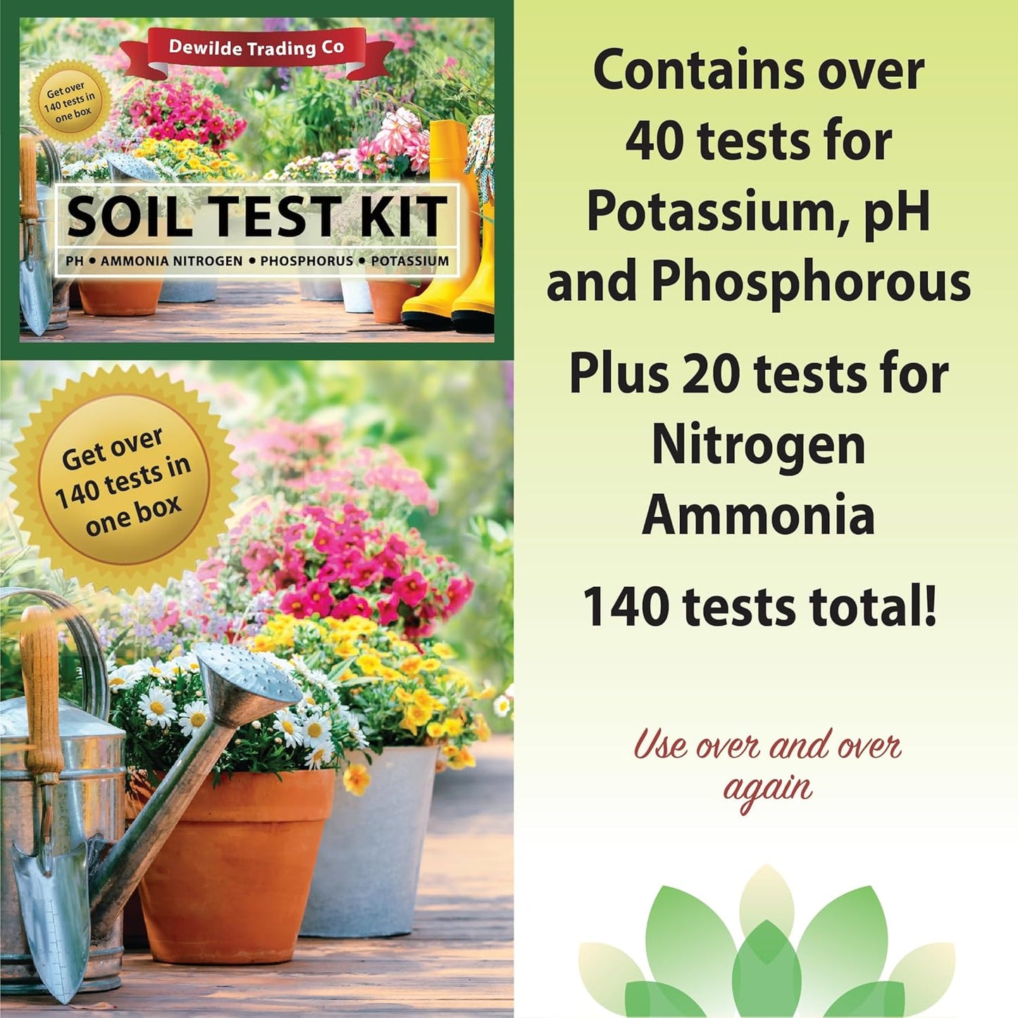 Soil Test Kit -140 Test- 2025 Updated- Testing PH Ammonia Nitrogen Phosphorus and Potassium - Tester for Your Vegetable Garden Lawn and Soil