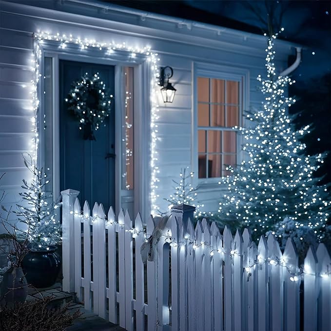 Dazzle Bright Battery Operated Christmas Lights, 2 Pack Total 32FT 100LED Clear Mini String Lights Waterproof with 8 Modes for Xmas Indoor Outdoor Yard Holiday Wedding Decorations (White)