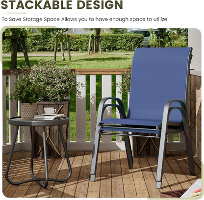 UDPATIO Patio Chairs Set of 2, Stackable Outdoor Dining Chairs with High Back, Breathable Textilene Fabric Outdoor Chair All Weather, 350LBS Capacity for Garden, Backyard (Blue)
