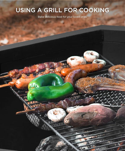 43 inch Fire Pit, Outdoor Fire Pits with Cooking Grill, Wood Burning Fire Pits for Outside, Octagonal Heavy Duty Large Firepit with Poker for Bonfire, Backyard, Camping, Patio, Picnic