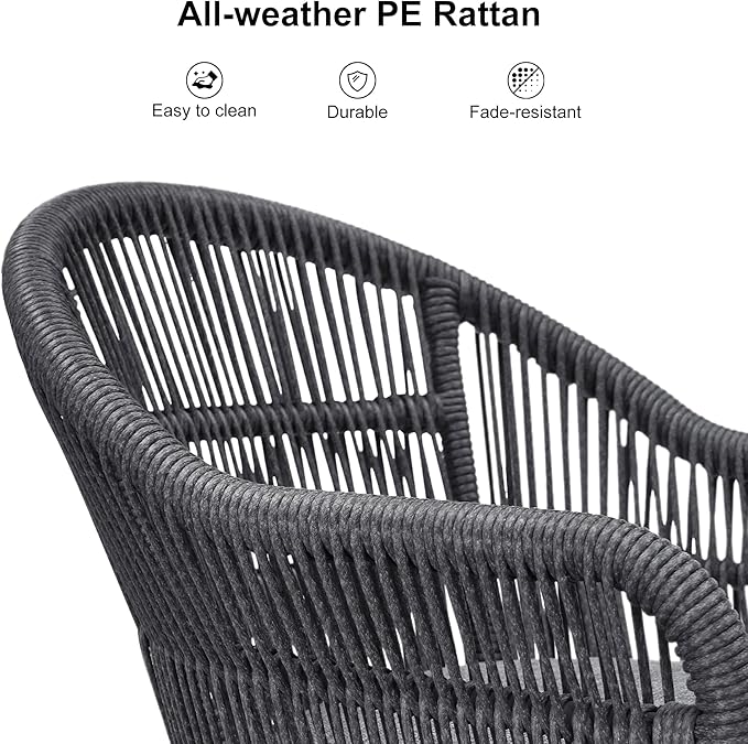 PURPLE LEAF 5 Pieces Oversized Square Patio Dining Set with Outdoor Aluminium Dining Table and Woven Chairs Modern Metal Furniture Cushions Sets for Garden Yard Indoor Decor Kitchen Gray