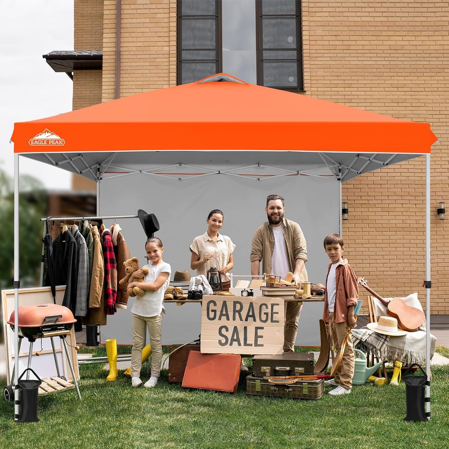 EAGLE PEAK Pop Up Canopy Tent with 1 Sidewall, Easy Setup Event Tent, Outdoor Sun Shade, Wheeled Carry Bag, Stakes and Guy Ropes, Instant Canopy 10x10, Orange
