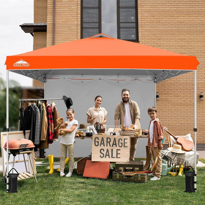 EAGLE PEAK Pop Up Canopy Tent with 1 Sidewall, Easy Setup Event Tent, Outdoor Sun Shade, Wheeled Carry Bag, Stakes and Guy Ropes, Instant Canopy 10x10, Orange