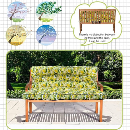 Swing Replacement Cushions with Backrest, 2 or 3 Seater Waterproof Non-Slip Overstuffed Swing Pad, Outdoor Bench Cushion for Porch Chair Swings Garden Furniture (Botanical yellow, 40 * 63 in)