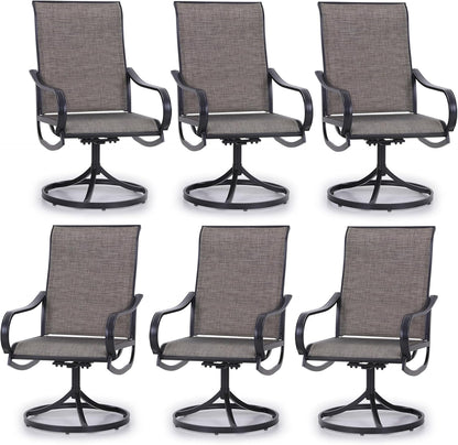 PHI VILLA Patio Swivel Dining Chairs Set of 6 Outdoor Metal Chair with Textilene Mesh Fabric, Patio Gentle Rocker Chair, Black Frame for Deck Garden