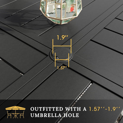 VICLLAX Round Patio Table with Adjustable Umbrella Hole for 4, All Weather Metal Outdoor Dining Table for Lawn Garden, 40.6" Outdoor Coffee Table, Black Tabletop