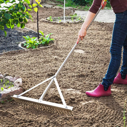 Colwelt Landscape Rake - 24Tines, Aluminum Head with 68" Handle, 24" Width for Beach & Lawn Care