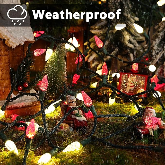 Brizled Red & Warm White Christmas Lights, 33ft 100 LED Faceted C5 Christmas String Lights, 120V UL Certified Xmas Tree Light Connectable White Xmas Light Indoor Outdoor for Home Tree Holiday Patio