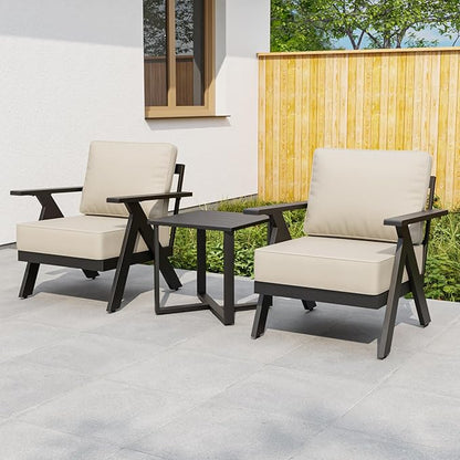 EAGLE PEAK Urban Slate 3 Piece Outdoor Bistro Set Modern Patio Chairs and Table, Outdoor Furniture Set for Balcony Porch Deck or Backyard, Black/Beige