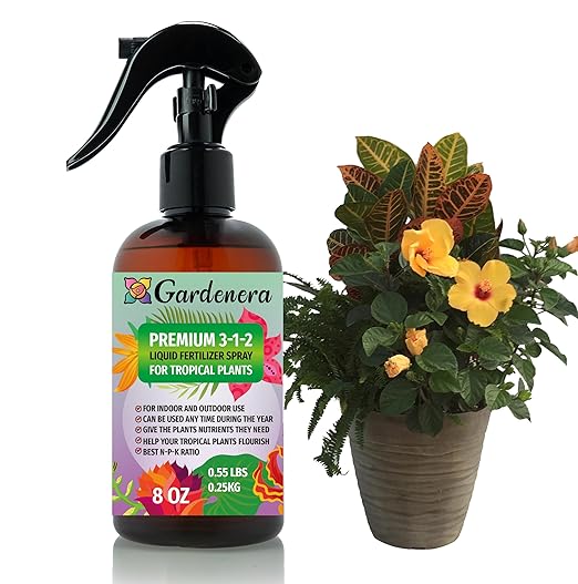 Gardenera Profsesional Tropical Plants Spray Fertilizer Mist for Home Gardening | 3-1-2 Gentle Blend Mist for Healthy Leaves & Growth | Essential Nutrients for Tropical Plants - 8oz