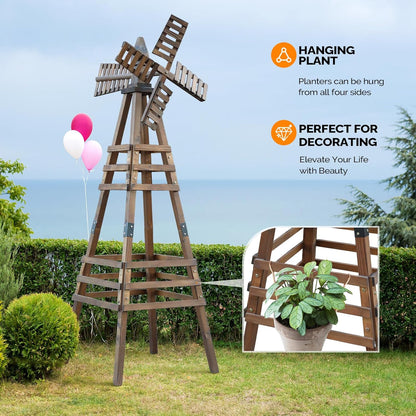 VINGLI Outdoor Yard Windmill, Wooden Wind Spinner for Garden Lawn Yard Patio Decoration (Carbonized Wood, Medium)