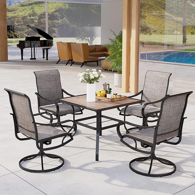 MFSTUDIO Patio Table and Chairs Set of 4, Patio Dining Set with Umbrella Hole, 5 Piece Outdoor Dining Set for Deck/Backyard/Poolside/Garden