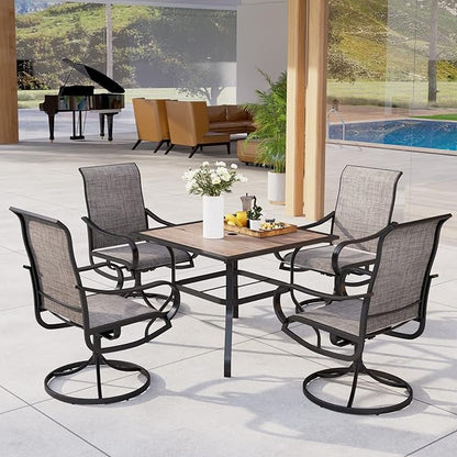 MFSTUDIO Patio Table and Chairs Set of 4, Patio Dining Set with Umbrella Hole, 5 Piece Outdoor Dining Set for Deck/Backyard/Poolside/Garden