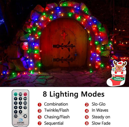 50FT 1000 LED Cluster Christmas Lights, Christmas Tree Lights Outdoor Indoor with 8 Modes & Timer & Remote, Firecrackers String Lights Waterproof for Garland Party Xmas Decorations, Multicolor