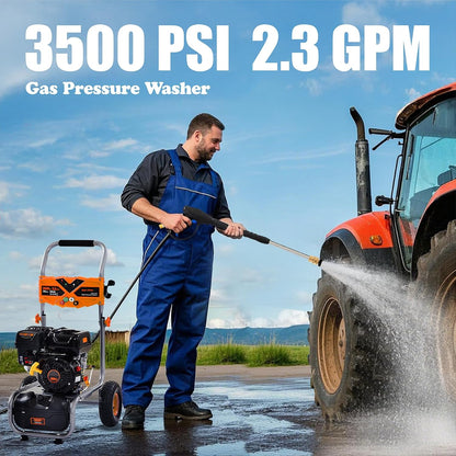 3500 PSI Gas Pressure Washer, 2.3 GPM Heavy-Duty High-Power Cleaner with 209CC 7HP Engine, 25Ft Hose, Axial Aluminum Pump, Soap Tank & 4 Quick-Connect Adjustable Nozzles (Orange)